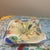 A captivating vintage square art glass catchall dish blending organic forms with mid-century style. The dish features a...