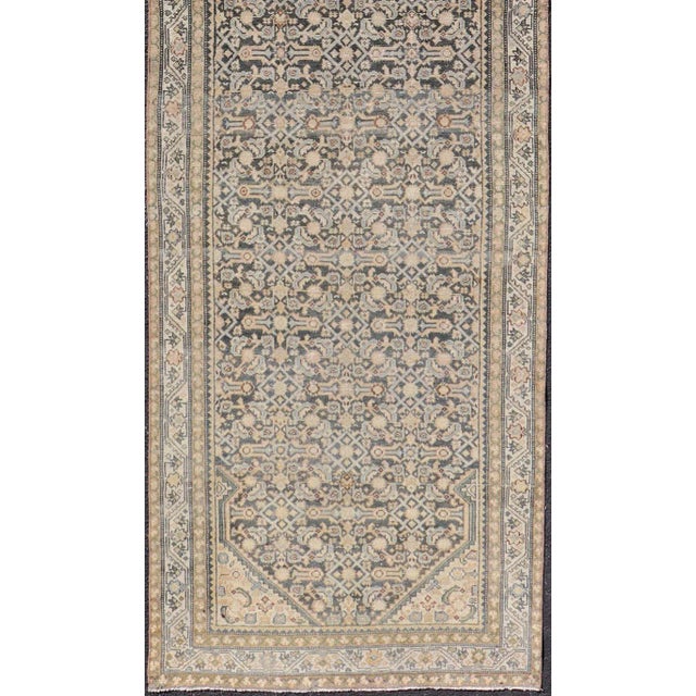 Cream Antique Persian Hamedan Runner With Sub-Geometric Design in Gray and Cream For Sale - Image 8 of 11