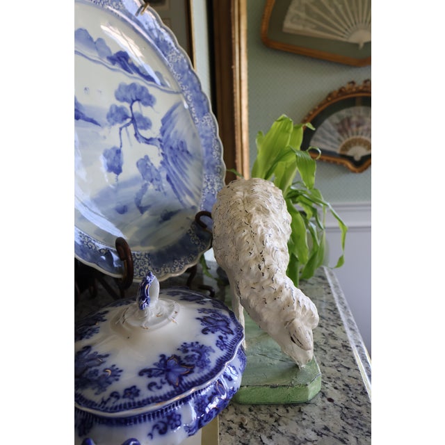Vintage Hand-Painted English Country Grazing Sheep Sculpture on Green Plinth For Sale - Image 9 of 18