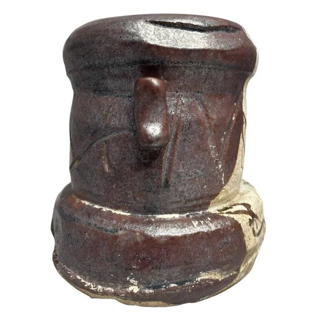 Japanese Ceramic Oribe Tea Ceremony Mizusashi Water Vessel For Sale - Image 4 of 6