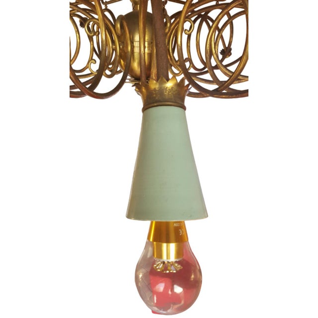 Aqua Brass 16-Light Chandelier with Colored Metal Lamp Holder, 1950s For Sale - Image 8 of 18