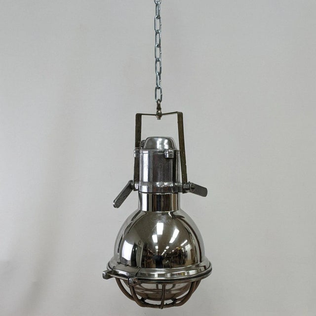Stainless Steel Spotlight Converted to Pendant Light With Chain For Sale - Image 9 of 9