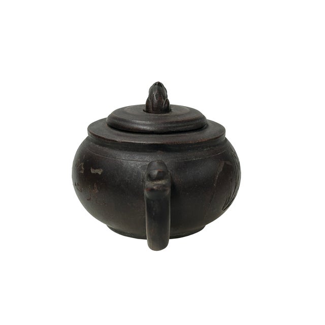 Chinese Chinese Chocolate Brown Yixing Zisha Clay Teapot Characters Accent For Sale - Image 3 of 8