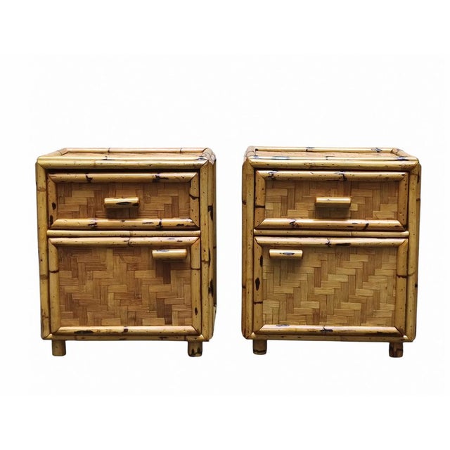 Vintage Italian Rattan Bedside Tables, 1960s, Set of 2 For Sale - Image 6 of 7