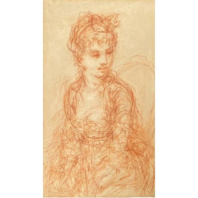 Paper Napoleon I Era Artist, Portrait of a Woman, Early 19th Century, Sanguine For Sale - Image 7 of 7