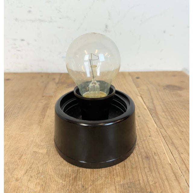 1960s Vintage Brown Bakelite Wall or Ceiling Light with Milk Glass, 1960s For Sale - Image 5 of 10