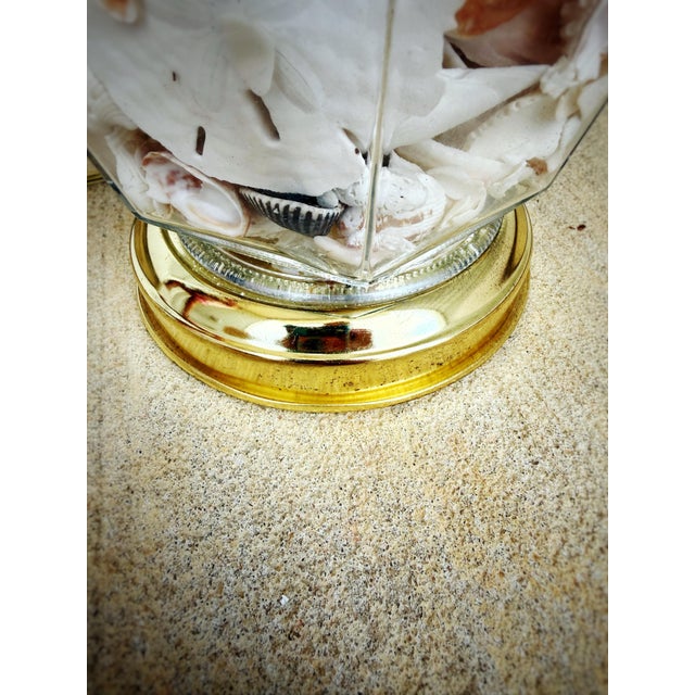 Vintage Coastal Seashell-Filled Glass Table Lamp With Burlap Shade For Sale - Image 10 of 12