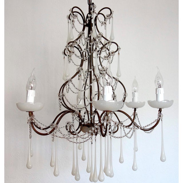Black Metal and Murano Glass Six-Light Drop Chandelier, 1950s For Sale - Image 8 of 11