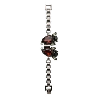 Vintage Mawi London Hematite-Tone Statement Bracelet with Garnet and Sage Crystals, 2000s For Sale