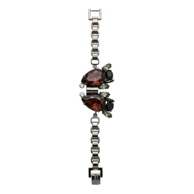 Vintage Mawi London Hematite-Tone Statement Bracelet with Garnet and Sage Crystals, 2000s For Sale