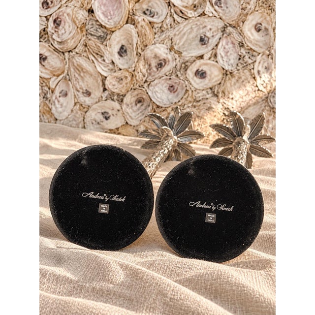 Mid-Century Modern Andrea by Sadek Palm Tree Candlestick Holders, Brass-Tone Tropical Decor, Set of 2 For Sale - Image 3 of 3