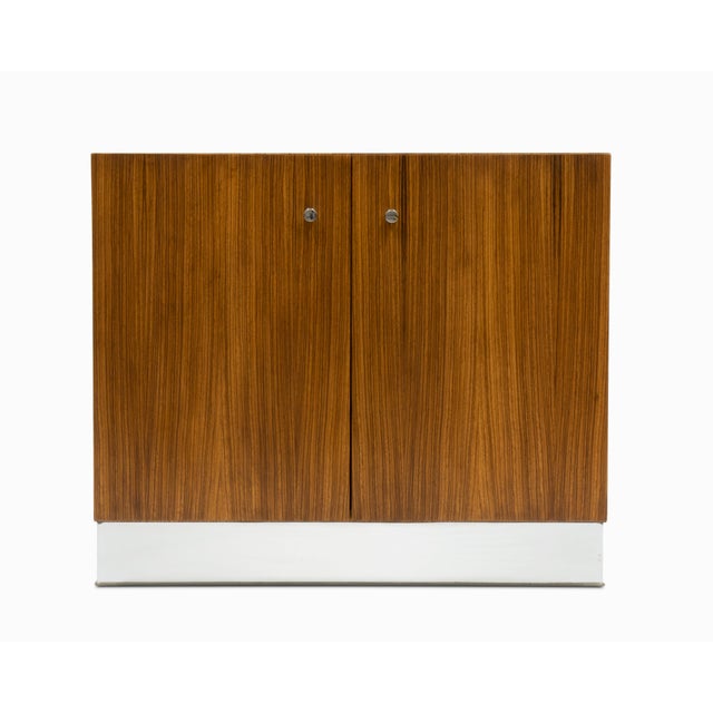 Here is a rare pair of vintage zebrawood and chrome cabinets by Milo Baughman for Thayer Coggin, circa 1970s. This...
