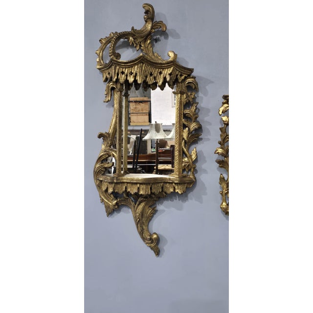 Chinese Chippendale Gilt Wall Mirrors, 1920, Set of 2 For Sale - Image 3 of 10