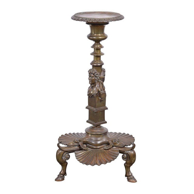 Contemporary 19th Century Bronze Figural Candle Stand For Sale - Image 3 of 7
