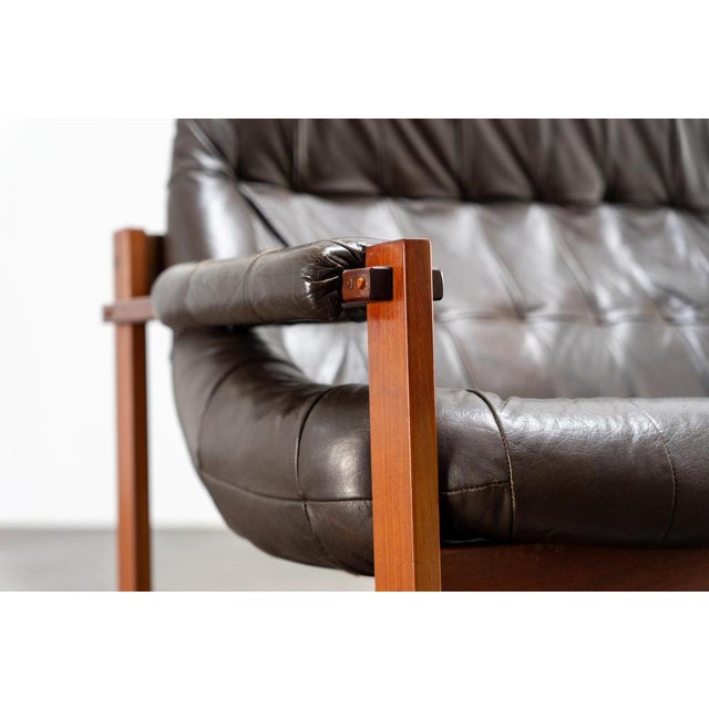 Wood Brazilian Modern Leather Sofas and Lounge Chair by Percival Lafer, 1970s, Set of 3 For Sale - Image 7 of 18