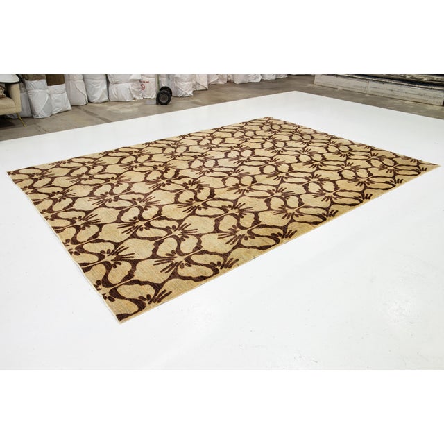 Handmade Paki Peshawar Wool Rug With Allover Design in Brown For Sale - Image 4 of 10