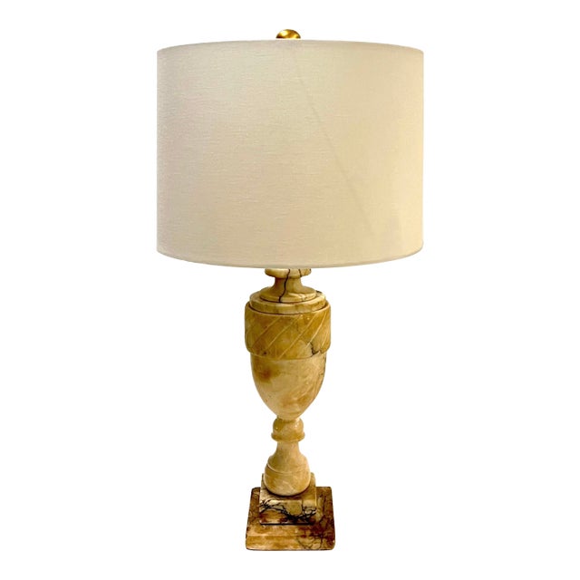 1920's Carved Alabaster Urn Table Lamp - Newly Wired - New Shade For Sale