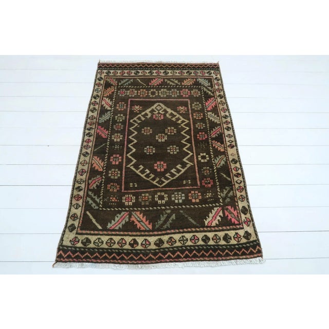 Textile Vintage Turkish Handmade Brown Rug- 3′1″ × 4′8″ For Sale - Image 7 of 13