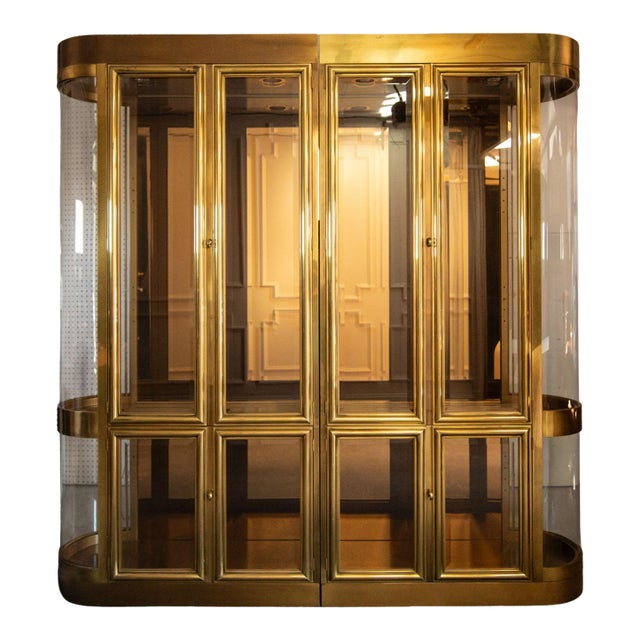 1970s Mid Century Mastercraft Brass Vitrine Cabinets - Pair For Sale