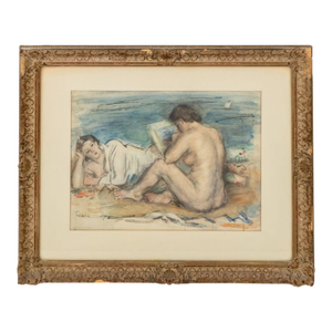Josef Foshko Nude Figures on the Beach Watercolor