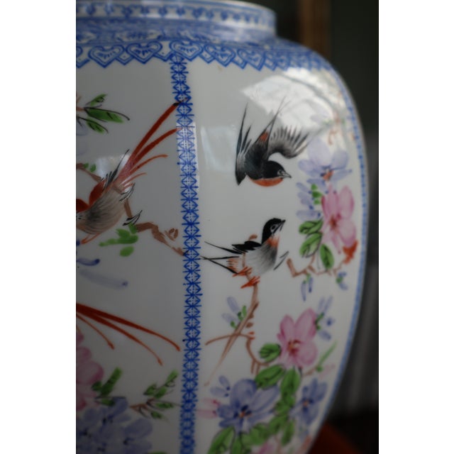 Vintage Jingdezhen Hand-Painted Eggshell Porcelain Bird-and-Flower Lantern Lamp For Sale - Image 12 of 18