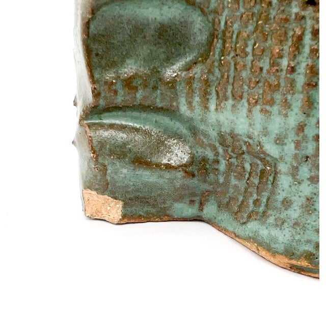 Vintage Aqua Blue Sculptural Ruffled Ceramic Studio Pottery Vase For Sale - Image 11 of 11