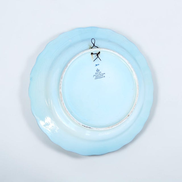 Mid-Century Modern Large Mid-Century Dutch Hand-Painted Polychrome Delft Ceramic Wall Plate, Holland, 1950s For Sale - Image 3 of 16