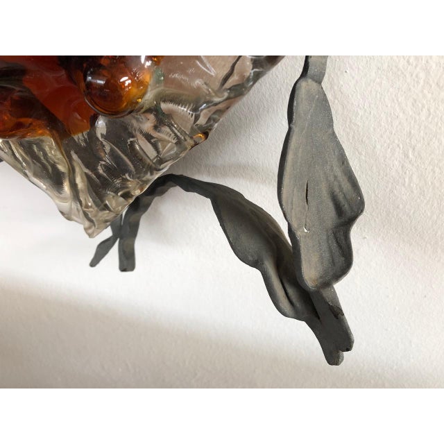 1970s Vintage Wall Lamp with Iron Base and Glass Lampshade in the style of Mazzega, 1970s For Sale - Image 5 of 12