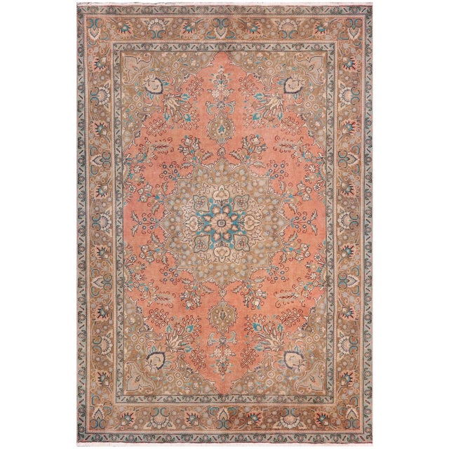Shabby Chic Persian Kashan Peach/Brown Wool Rug - 7'10'' X 11'0'' For Sale - Image 10 of 10