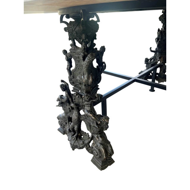 Mid-Century Spanish-Regency Style Iron and Marble Dining Table, Made in Italy For Sale - Image 4 of 9