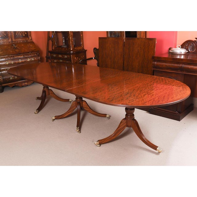 Brown Regency Revival Triple Pillar Dining Table For Sale - Image 8 of 14