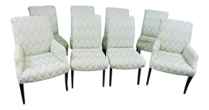 Late 20th Century Modern Design Black Lacquered Upholstered Dining Chairs- Set of 8