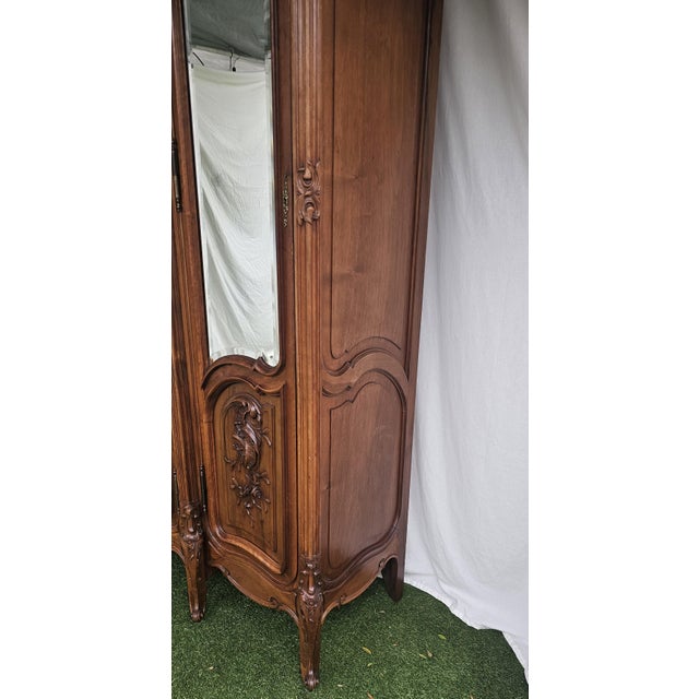 Wood Late 19th Century French Armoire, Rococo, Louis XV Style, Mirrored Doors For Sale - Image 7 of 18