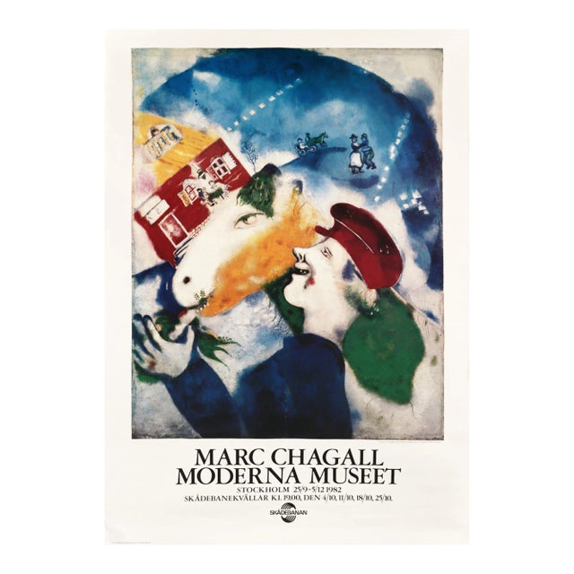 1982 Swedish Exhibition Poster, Moderna Musset, Marc Chagall For Sale