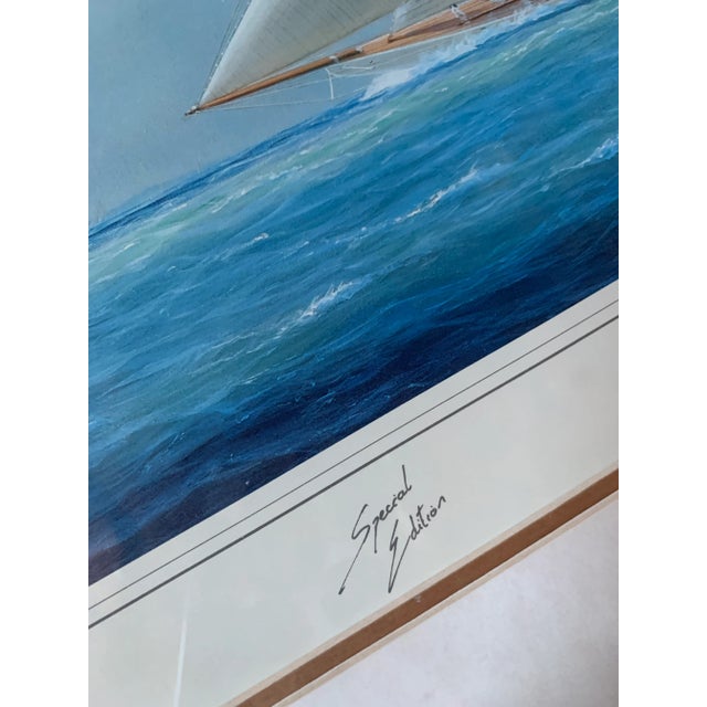 Blue Vintage ‘Yachts of the America’s Cup’ Tim Thompson Signed Special Edition Framed Print of 1903 Race Shamrock III v. Reliance, Late 20th Century For Sale - Image 8 of 12