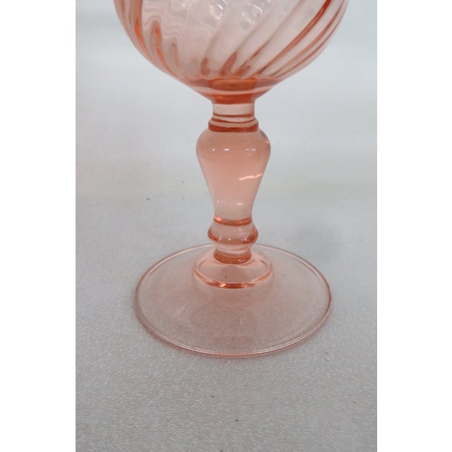 Luminarc Cristal D’Arques Rosaline Optic Pink Swirl Wine Water Goblets Set of 15 For Sale - Image 10 of 12