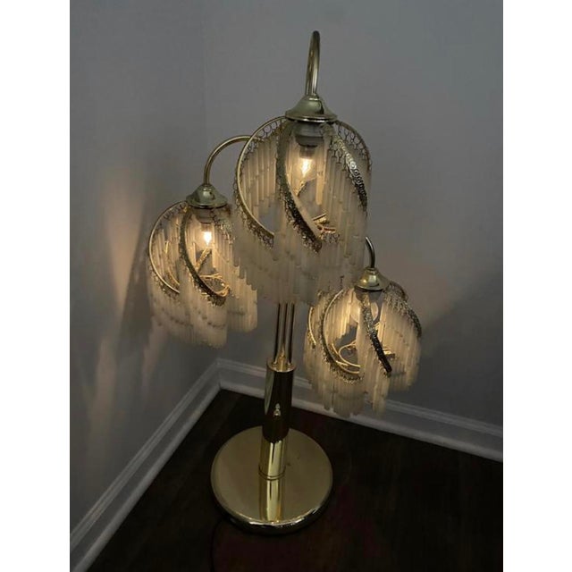 1980s 1970s/80s Art Deco Revival Brass and Glass Rods Floor Table Lamp For Sale - Image 5 of 11
