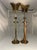 Antique Brass Butterfly Candlestick Holders: Oriental Floral Etched Decor For Sale - Image 9 of 10