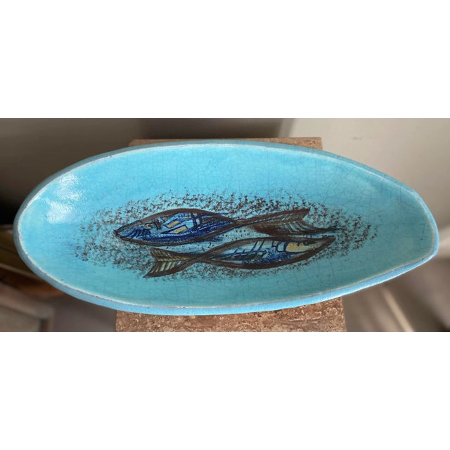 Mid-Century Modern 1950s Pottery Bowl With Fish Signed For Sale - Image 4 of 8