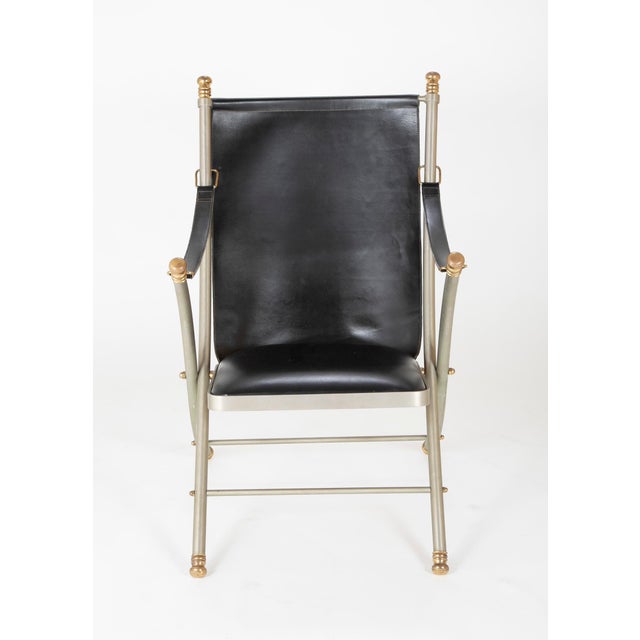 Mid 20th Century Maison Jansen Brushed Steel and Brass Campaign Armchair For Sale - Image 5 of 12