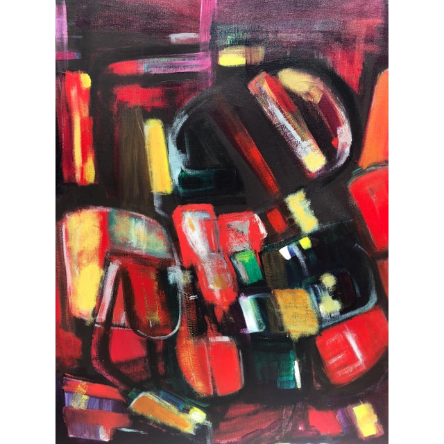 Large, original contemporary abstract expressionist painting. Oil on canvas in a minimalist white wood frame. Canvas size:...