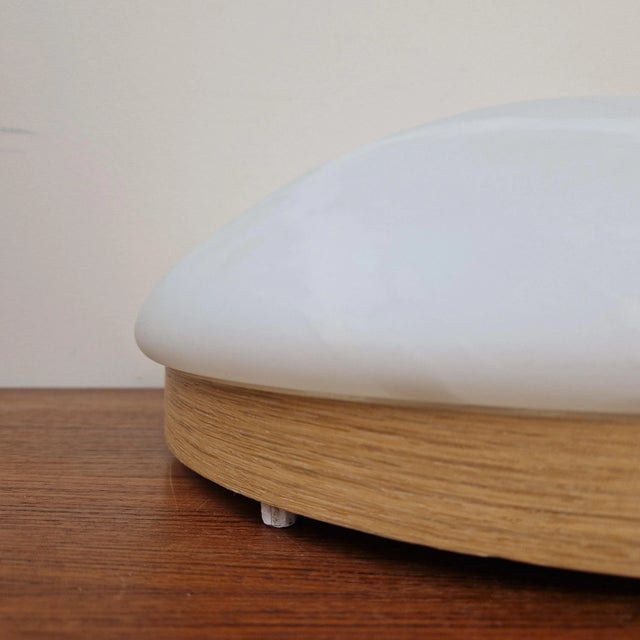 Mid-Century Glass and Oak Flush Mount, 1970s For Sale - Image 6 of 10