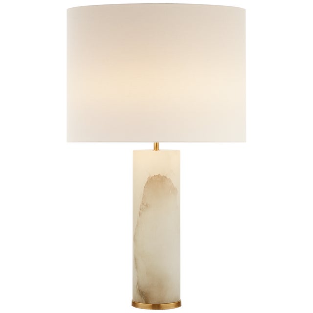 Lineham Table Lamp in Alabaster with Linen Shade Designer: AERIN Height: 29.5" Shade Detail: 18" x 18" x 12.5" Linen Base:...