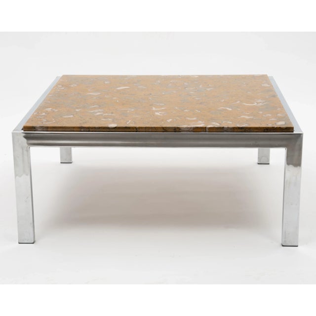 Pace Collection Fossilized Marble Chrome Coffee Table Leon Rosen Pace Collection Milo Baughman 1970s For Sale - Image 4 of 13