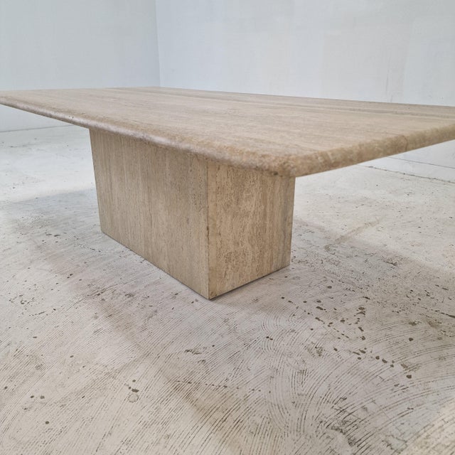 Italian Rectangular Coffee Table in Travertine, 1980s For Sale - Image 12 of 16
