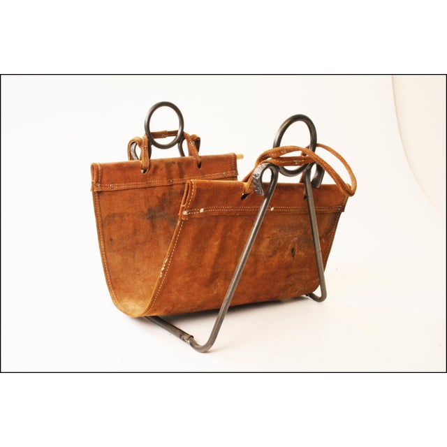 Vintage Fireplace Log Holder with Removable Leather Carrier Chairish