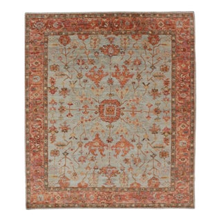 Burnt Orange and Cool Gray Modern Floral Indian Oushak With All-Over Design For Sale