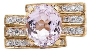 5.5 Carat Oval Kunzite & Diamond Channel 18k Gold Multi-Row Cocktail Ring, Size 7.5
