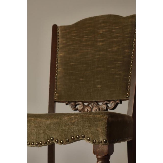 1930s Danish Art Deco Oak Side Chair with Green Velvet Seat, 1930s For Sale - Image 5 of 18