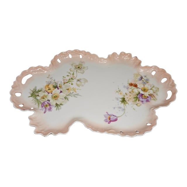 Vintage German Dresser/Vanity Tray - Irregular Shape - Yellow-Purple Flowers For Sale
